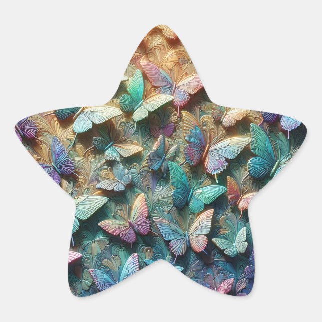 Pegatina En Forma De Estrella Iridescent Butterfly Garden (Anverso)