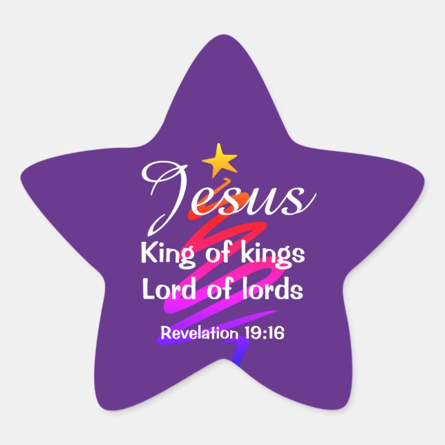 Pegatina En Forma De Estrella JESUS KING OF KINGS | Morado moderno | NAVIDADES (Anverso)