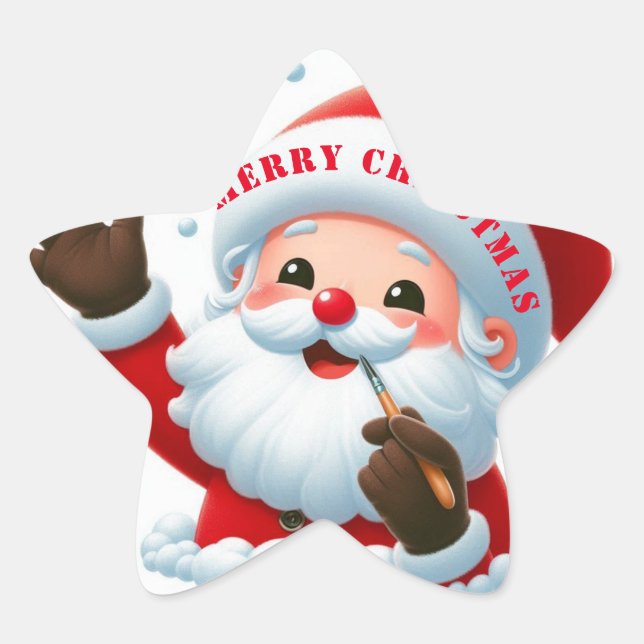 Pegatina En Forma De Estrella Jolly Santa Classic Round Pegatinas (Anverso)