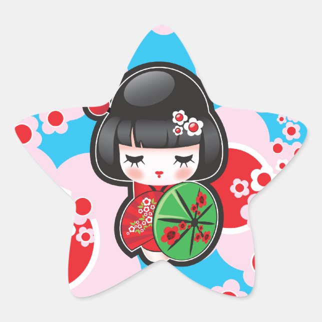 Pegatina En Forma De Estrella Kawaii Kokeshi Doll (Anverso)