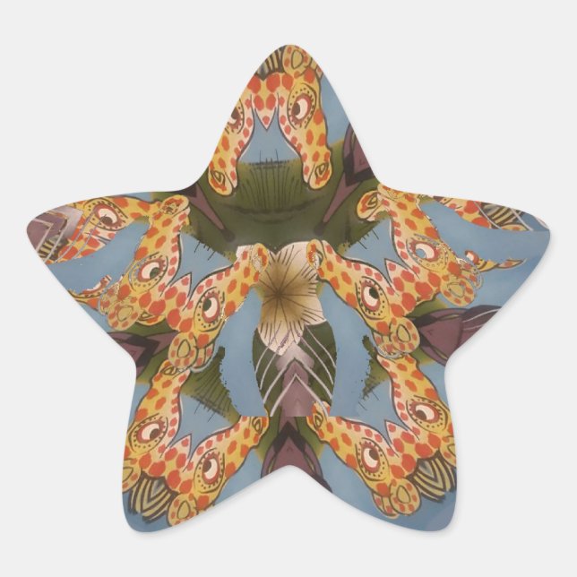 Pegatina En Forma De Estrella La jirafa de Kaleidoscope Mandala: Resumen de arte (Anverso)