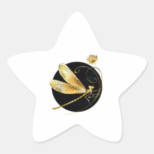 Pegatina En Forma De Estrella La libélula dorada en círculo negro