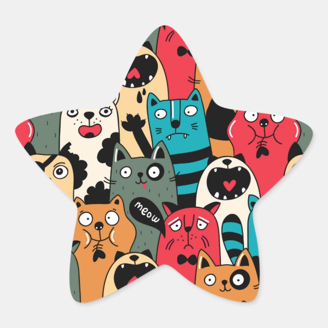 Pegatina En Forma De Estrella La multitud de gatos (Anverso)