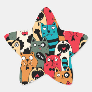 Pegatina En Forma De Estrella La multitud de gatos