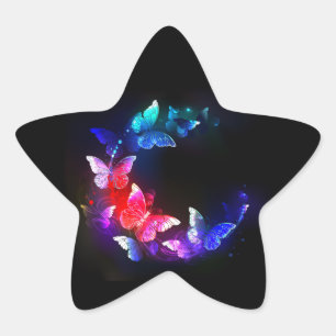 Pegatina En Forma De Estrella Las mariposas nocturnas brillantes de Neon en el f