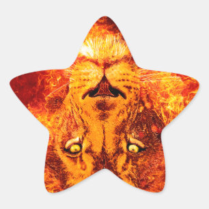 Pegatina En Forma De Estrella León de Judá en llamas