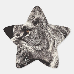 Pegatina En Forma De Estrella León masculino enojado