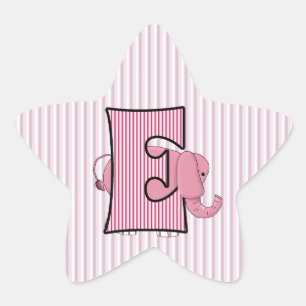 Pegatina En Forma De Estrella Letra rosa elefante monogramada E