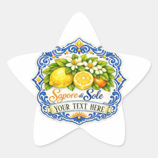 Pegatina En Forma De Estrella Limon Mediterráneo en Azulejo – Arte acuarela con