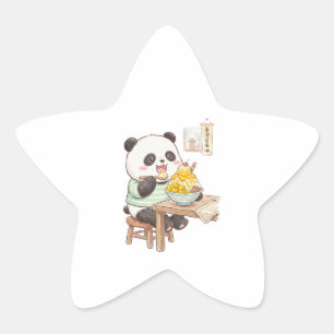 Pegatina En Forma De Estrella Lindo Panda Comiendo Comida de Hielo Rallado de Ma