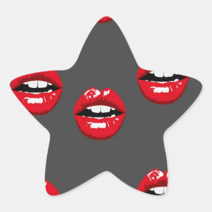 Pegatina En Forma De Estrella Los labios rojos brillantes en gris