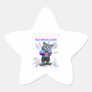 Pegatina En Forma De Estrella Lucha contra el cáncer de mama masculino de gato