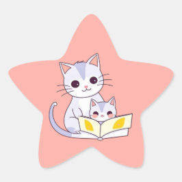 Pegatina En Forma De Estrella Madre gata leyendo a su Pegatina gatita estrella