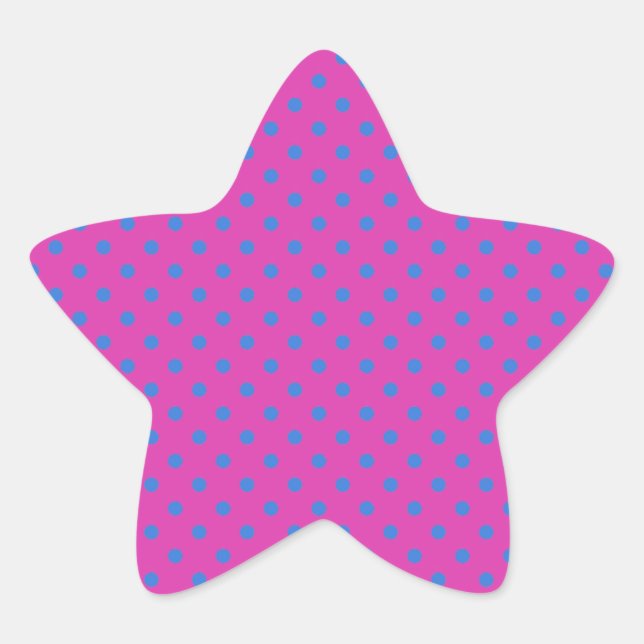 Pegatina En Forma De Estrella Magenta, puntos de polka azul (Anverso)