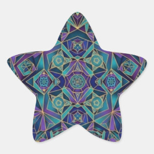 Pegatina En Forma De Estrella Mandalá Geométrico Patrón Sagrado Arte Abstracto
