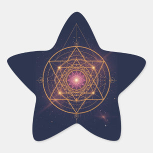 Pegatina En Forma De Estrella Mandala Luminoso de Armonía Dorada