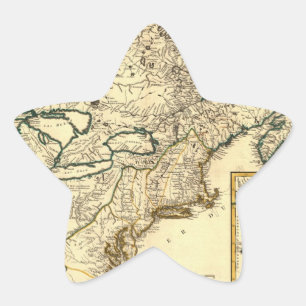 Pegatina En Forma De Estrella Mapa 1778 de Canadá y de los Estados Unidos