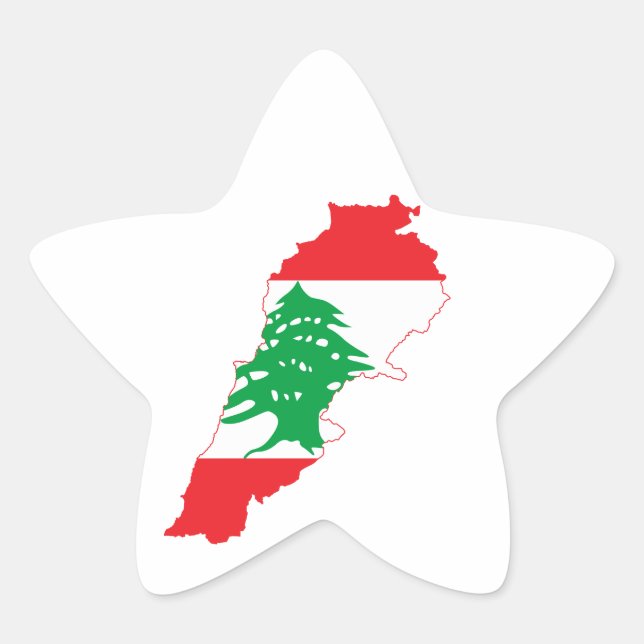 Pegatina En Forma De Estrella Mapa de la bandera del Líbano (Anverso)