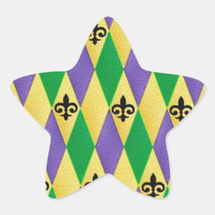 Pegatina En Forma De Estrella Mardi Gras Harlequin Fleur De Lis