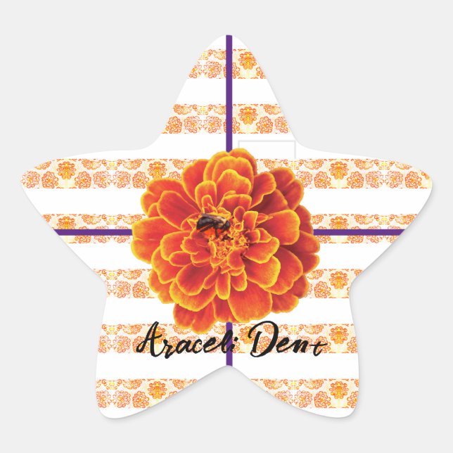 Pegatina En Forma De Estrella Marigolds y Bee (Anverso)