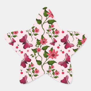 Pegatina En Forma De Estrella Mariposa Floral Bloom de Medianoche