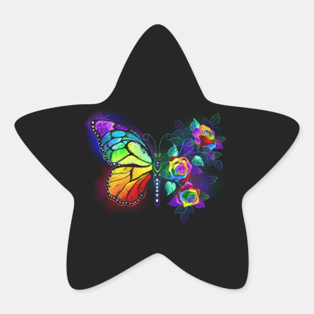 Pegatina En Forma De Estrella Mariposa florida arcoiris (Anverso)