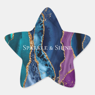 Pegatina En Forma De Estrella Mármol Purpurina de oro azul turquesa
