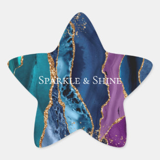Pegatina En Forma De Estrella Mármol Purpurina de oro azul turquesa