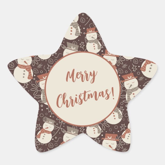 Pegatina En Forma De Estrella Mellow Snowmen - ¡Feliz Navidad! Editable rojo. (Anverso)