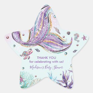 Pegatina En Forma De Estrella Mermaid Tail Birthday Baby Shower Gracias Por Favo