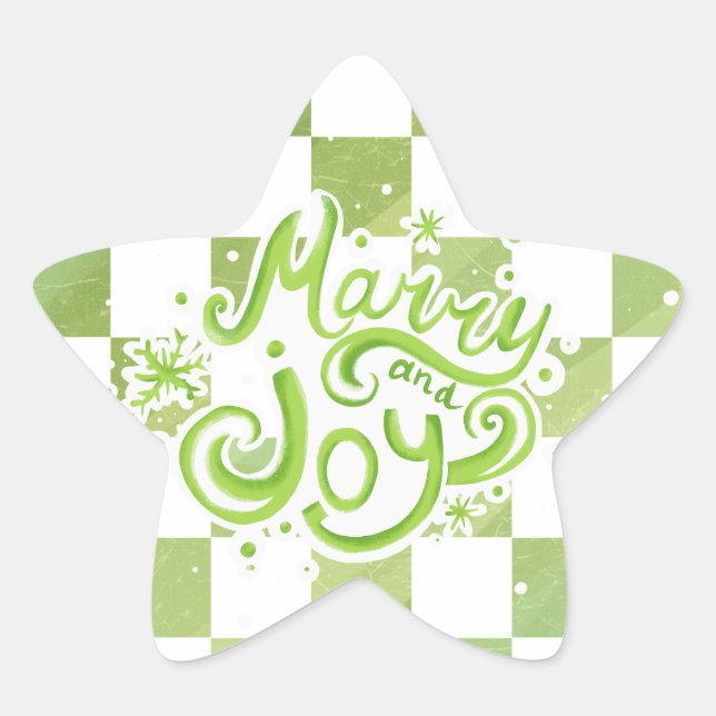 Pegatina En Forma De Estrella Merry and Joy Green Checkered Star Stickers (Anverso)