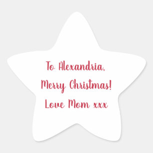 Pegatina En Forma De Estrella Mínima Feliz Navidad de parte de la madre, roja y 
