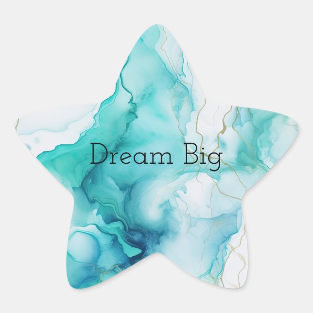 Pegatina En Forma De Estrella Mint Aqua Ink Marble (Anverso)