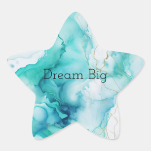 Pegatina En Forma De Estrella Mint Aqua Ink Marble