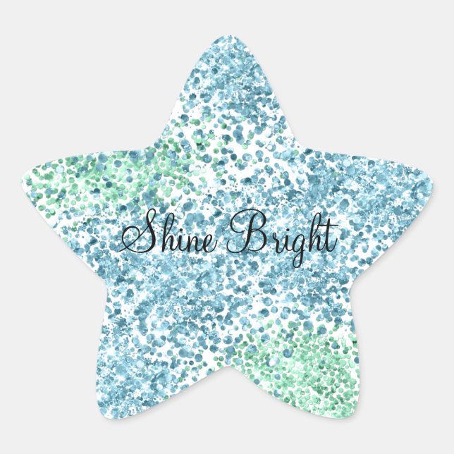 Pegatina En Forma De Estrella Mint Green Aqua Blue Sparkle Dots Glitz (Anverso)