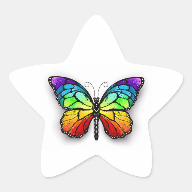 Pegatina En Forma De Estrella Monarca de mariposa arcoiris (Anverso)