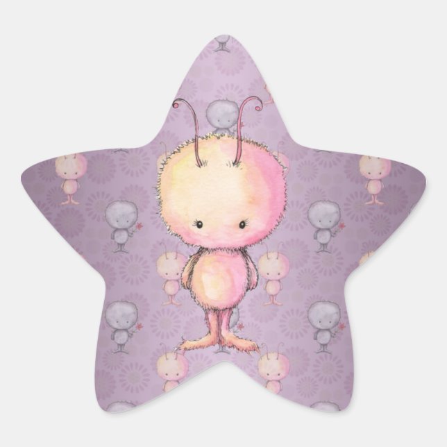 Pegatina En Forma De Estrella Monitos Esponjosos y Difusos (Anverso)