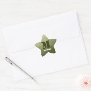 Pegatina En Forma De Estrella Monograma de patrón de malla geométrica verde clar