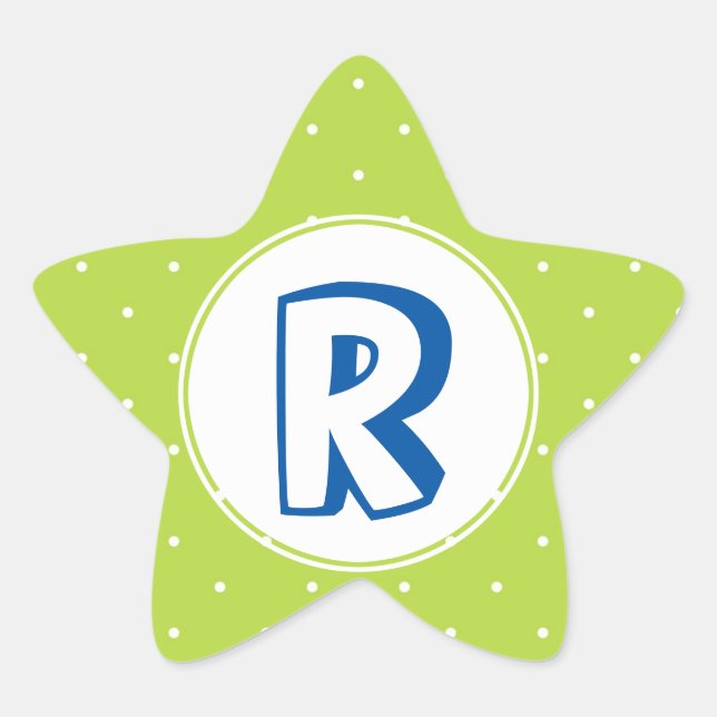 Pegatina En Forma De Estrella Monograma de superhéroe amarillo polka dot kid (Anverso)