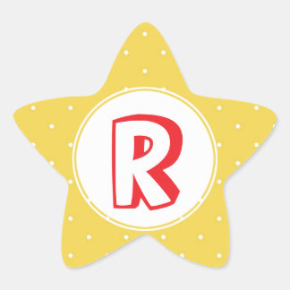 Pegatina En Forma De Estrella Monograma de superhéroe amarillo polka dot kid