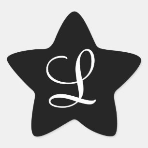 Pegatina En Forma De Estrella Monograma "L" Blanco inicial sobre negro