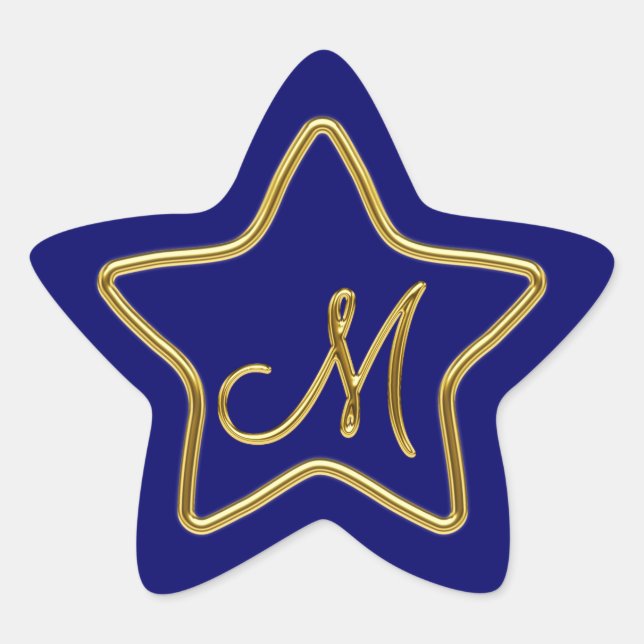 Pegatina En Forma De Estrella Monograma M en oro 3D (Anverso)