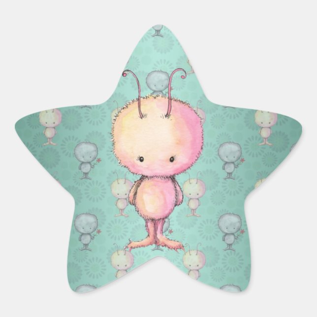 Pegatina En Forma De Estrella Monstruo Pequeño Adorable (Anverso)