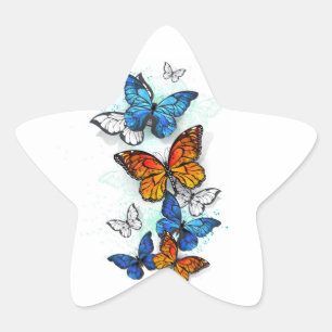 Pegatina En Forma De Estrella Morfo y monarca de las mariposas voladoras