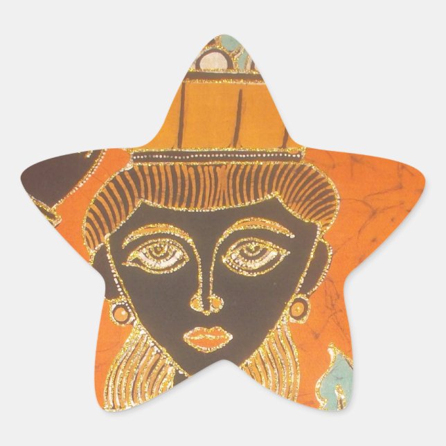 Pegatina En Forma De Estrella Mujer africana con imagen de cesta (Anverso)