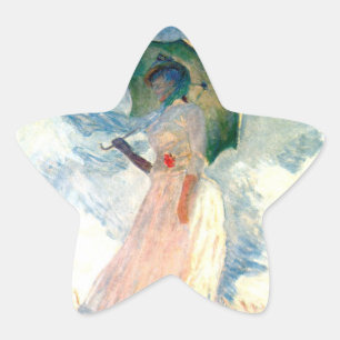 Pegatina En Forma De Estrella Mujer Monet con una sombrilla a la izquierda