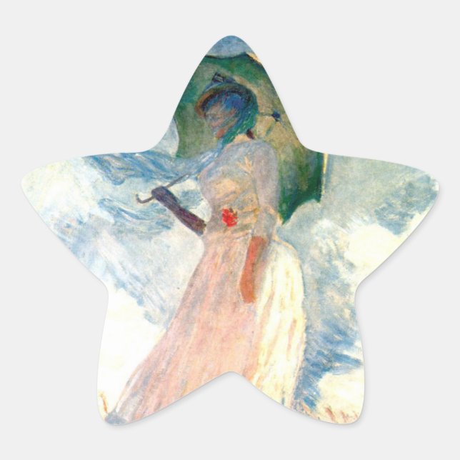 Pegatina En Forma De Estrella Mujer Monet con una sombrilla a la izquierda (Anverso)