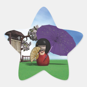 Pegatina En Forma De Estrella Muñeca Kokeshi