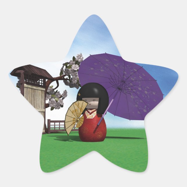 Pegatina En Forma De Estrella Muñeca Kokeshi (Anverso)
