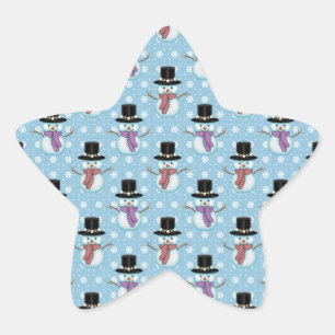 Pegatina En Forma De Estrella Muñecos de nieve lindos en patrón azul pálido